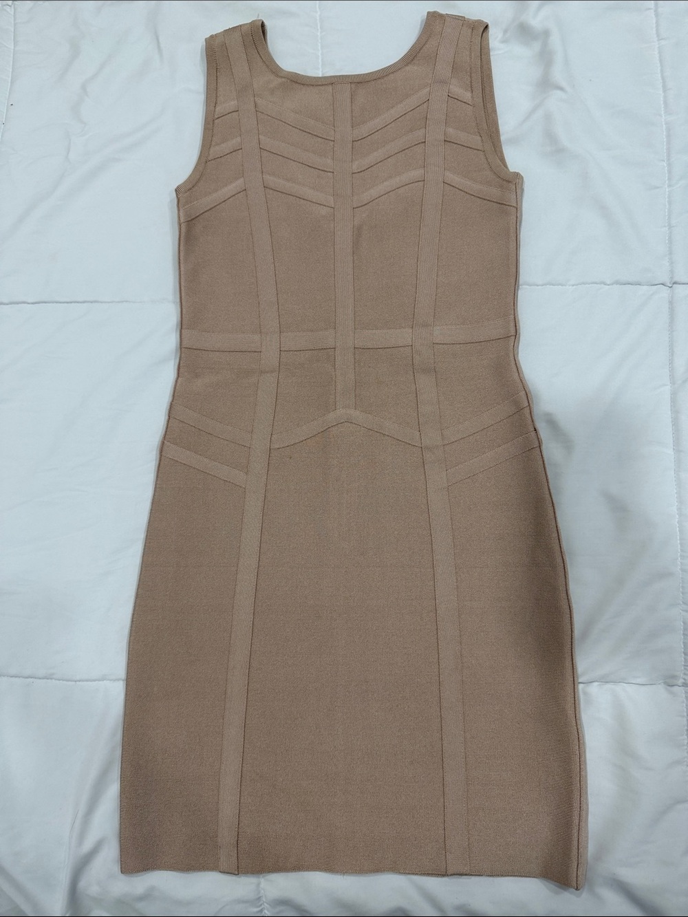 bebe Fitted Sleeveless Mini Dress in Taupe